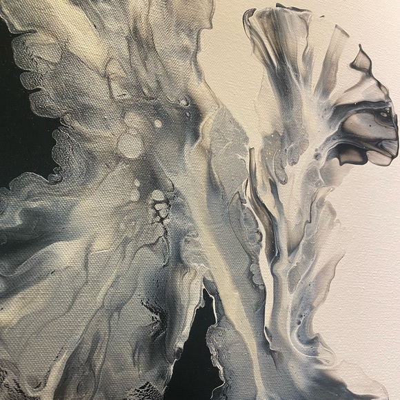❌SOLD❌18x24 hand painted acrylic fluid pour art canvas painting black white - Picture 8 of 15